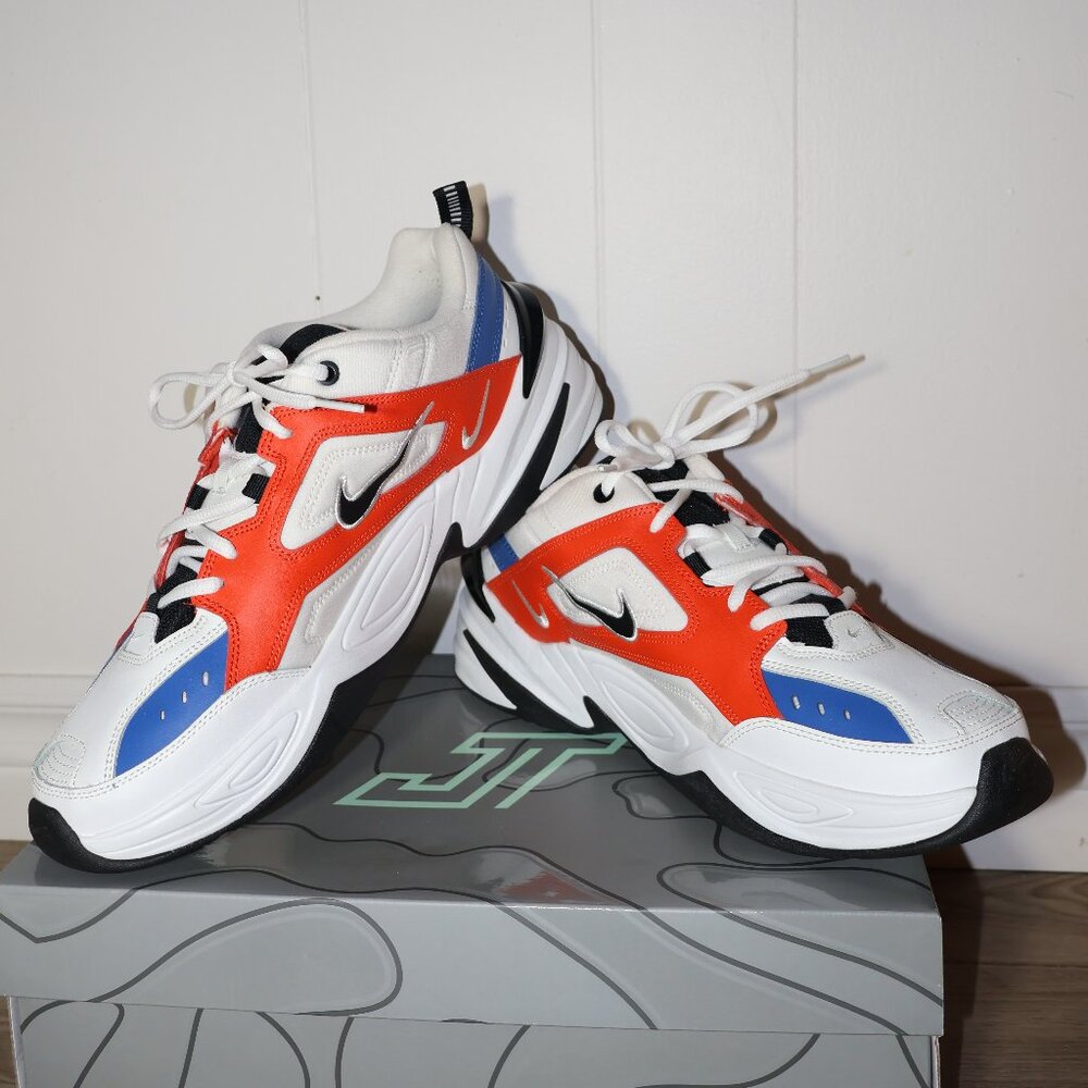 Nike M2K Tekno White Orange Blue Sneakers – Chunky Retro Style (Men’s 11)